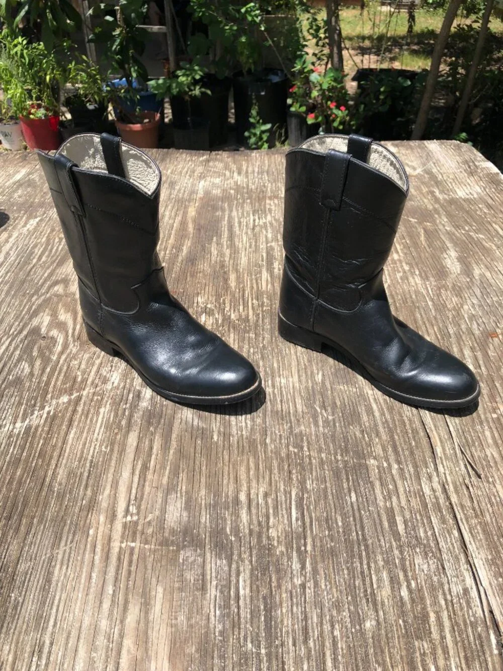 Justin Black Leather Boots, Size 5 D